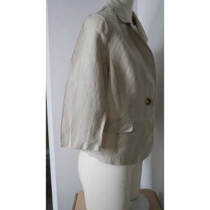 ny Collection Womens Jacket Blazer Size 12 Khaki 3/4 Sleeve Button Up